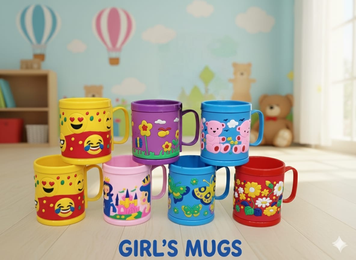 Cartoon Printed Embossed Mug for Kids | Plastic Mug For Kids | Milk / Tea Container image 2