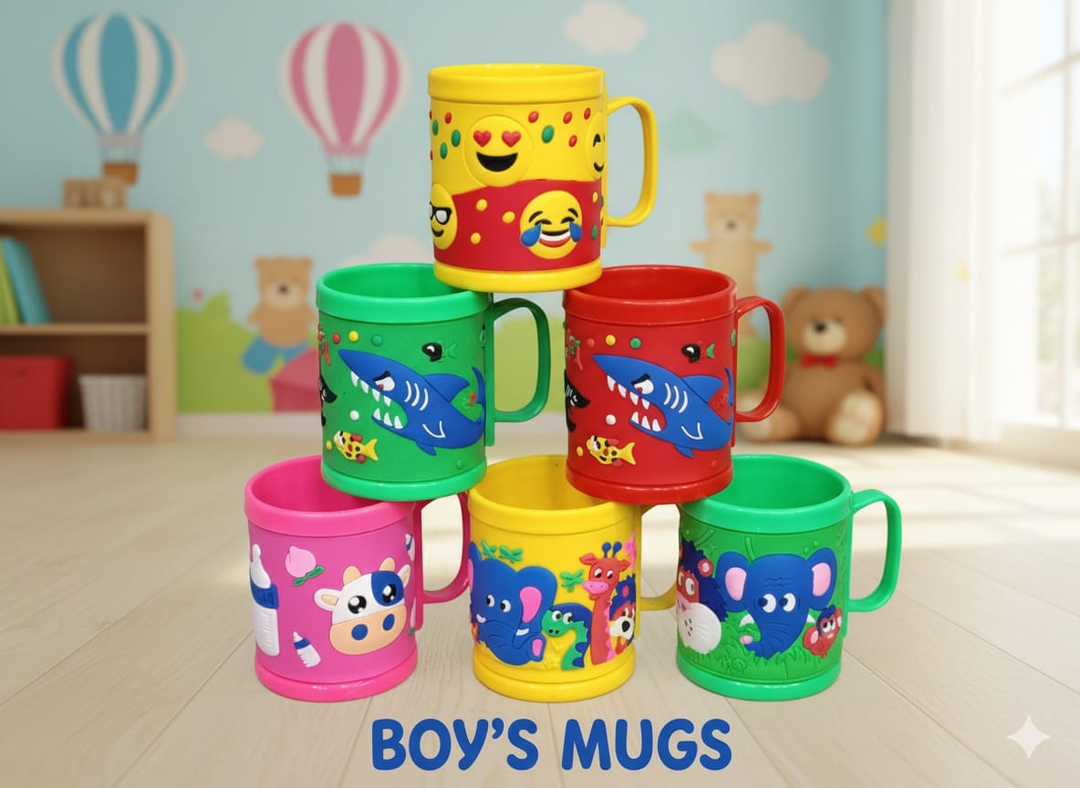 Cartoon Printed Embossed Mug for Kids | Plastic Mug For Kids | Milk / Tea Container image 3