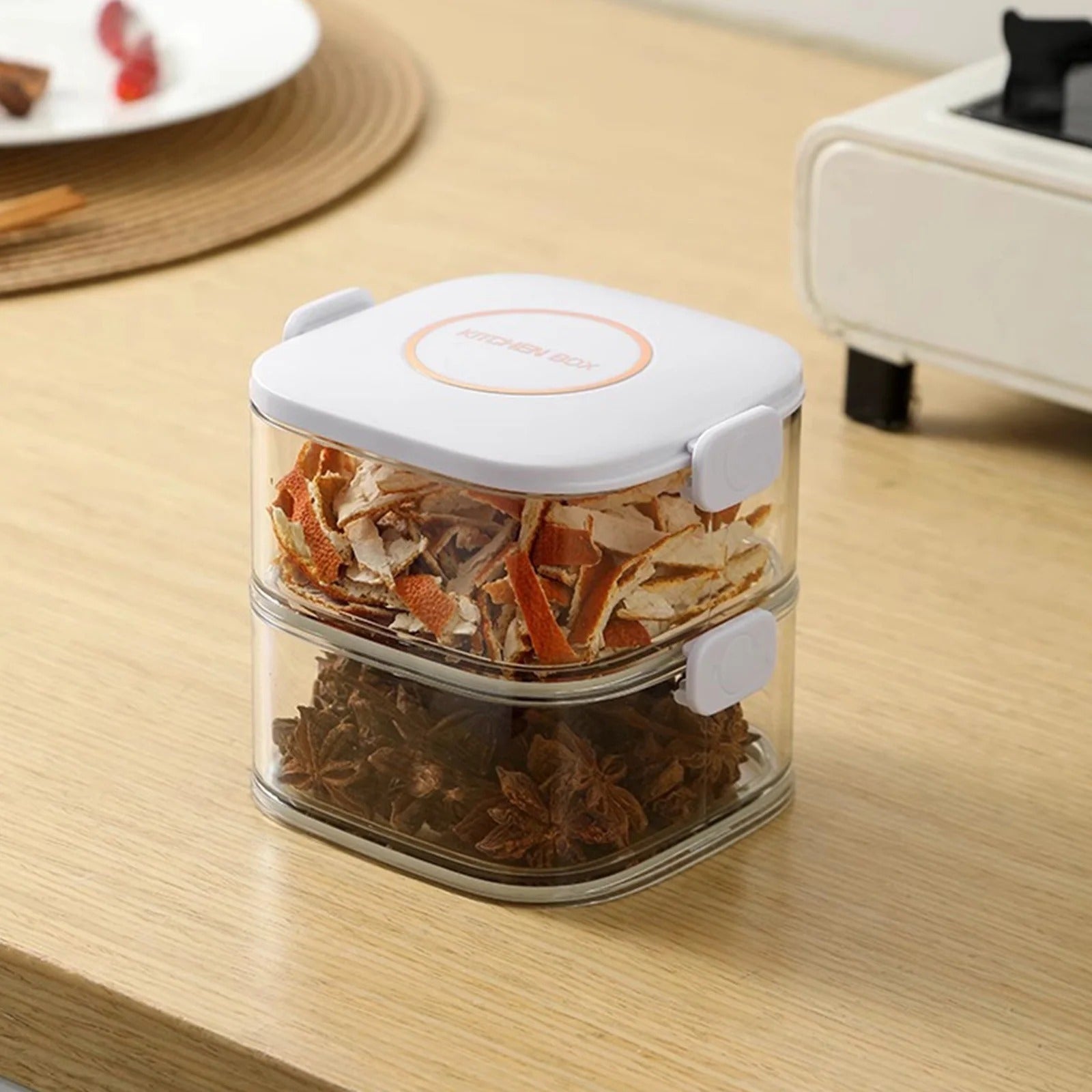 (2/4 Layer) High-Quality Seasoning Box Organizer – Stackable Fresh-Keeping Plastic Condiment Jars main image