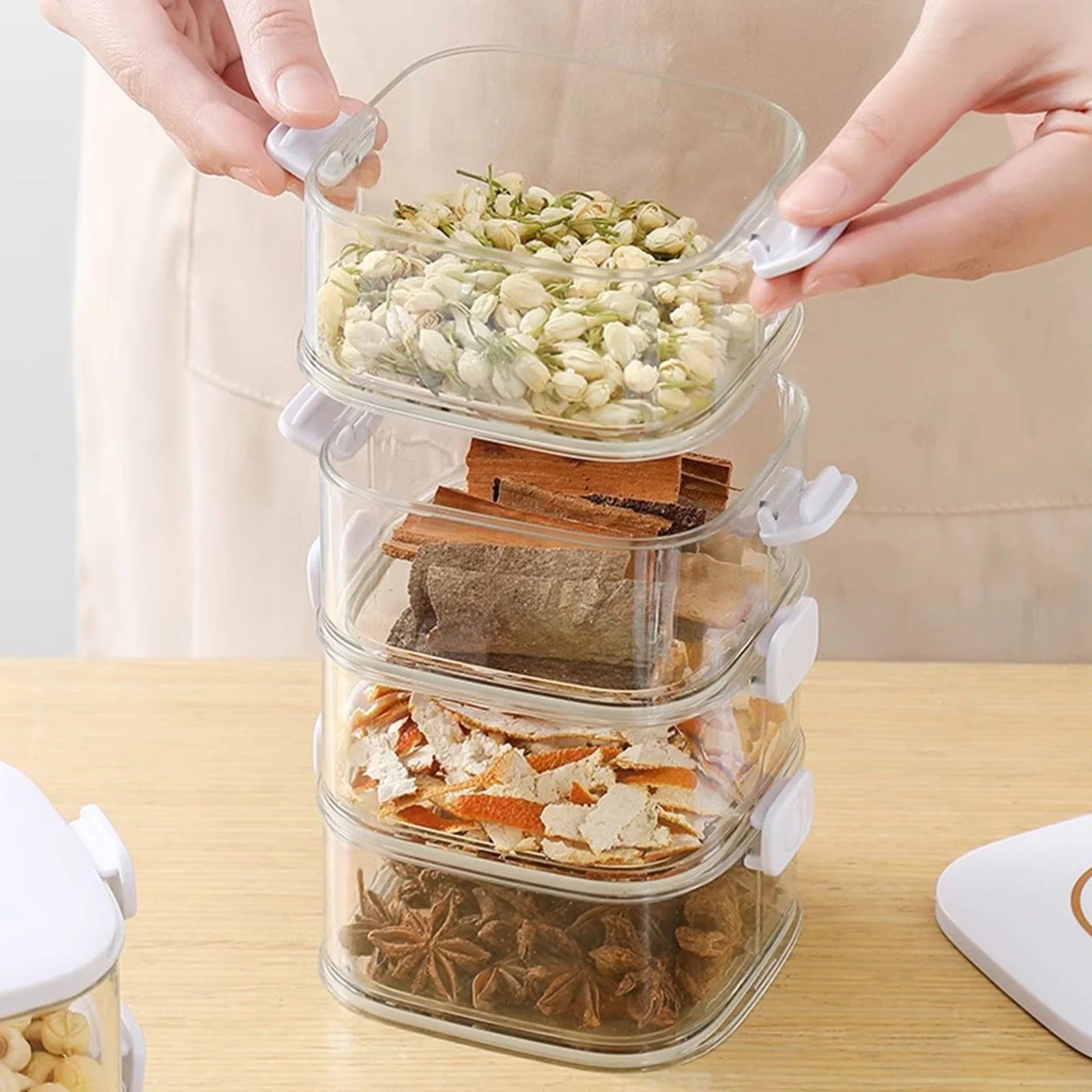 (2/4 Layer) High-Quality Seasoning Box Organizer – Stackable Fresh-Keeping Plastic Condiment Jars image 6
