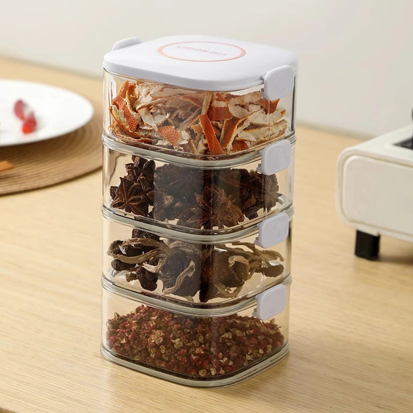 (2/4 Layer) High-Quality Seasoning Box Organizer – Stackable Fresh-Keeping Plastic Condiment Jars image 8