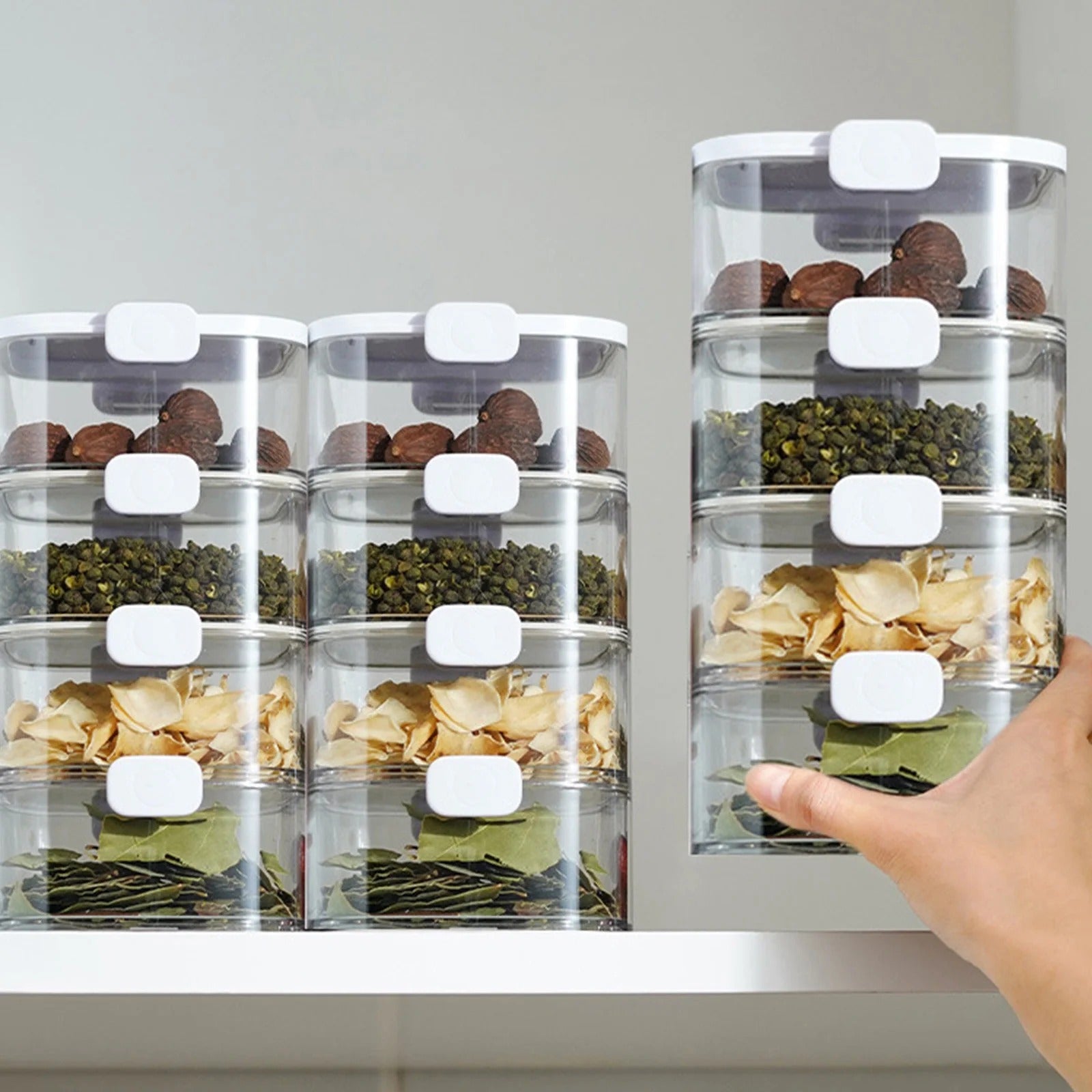 (2/4 Layer) High-Quality Seasoning Box Organizer – Stackable Fresh-Keeping Plastic Condiment Jars image 5