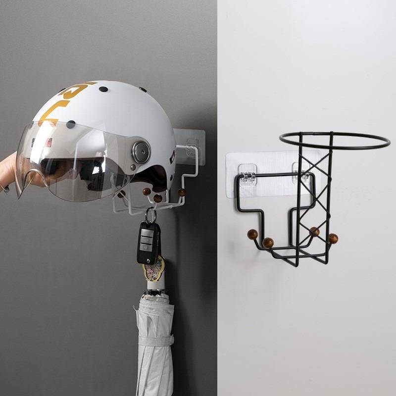 Wall Mounted Motorcycle Helmet & Gear Holder – 4-Hook Multipurpose Rack main image
