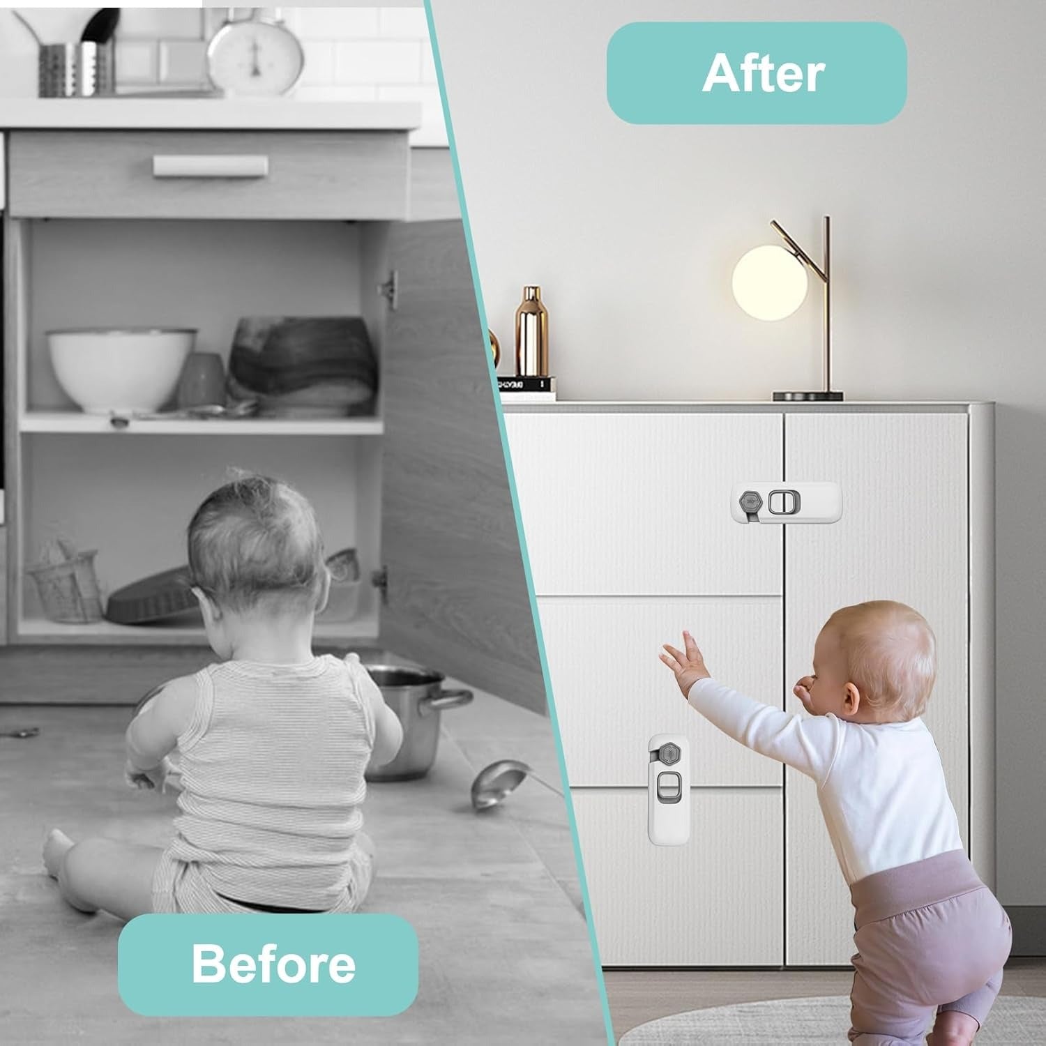 Self-Adhesive Wardrobe Locks for Children – Rotatable 360° Safety Latch for Cabinets, Drawers, and Cupboards image 2