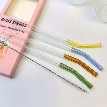 Glass Straw Set 4 Multi-Color Straws + 1 Cleaning Brush image 2