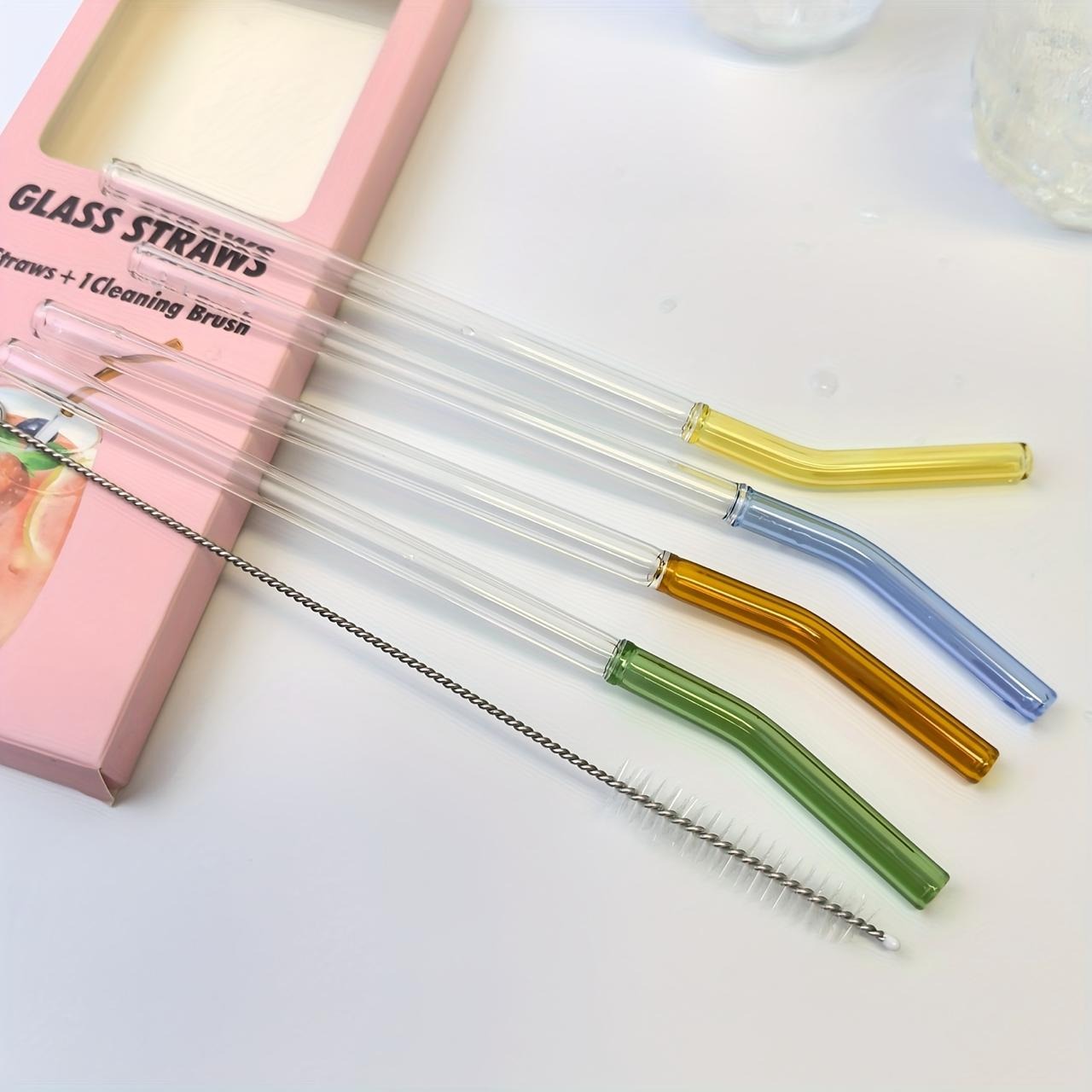 Glass Straw Set 4 Multi-Color Straws + 1 Cleaning Brush image 2