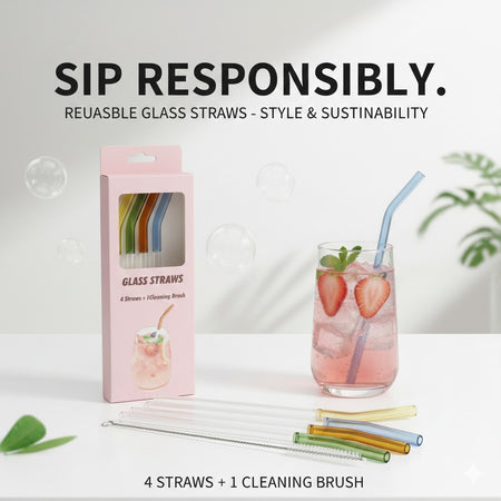 Glass Straw Set 4 Multi-Color Straws + 1 Cleaning Brush image 3