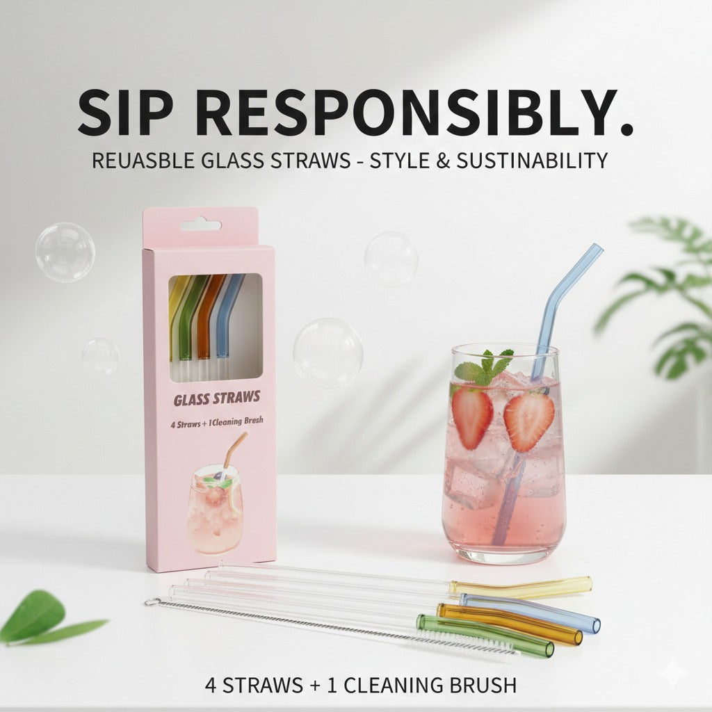 Glass Straw Set 4 Multi-Color Straws + 1 Cleaning Brush image 3