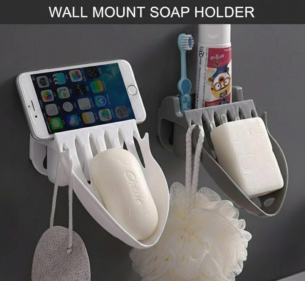 Self-Draining Wall Mount Soap Holder – Space-Saving Design with Integrated Hooks main image