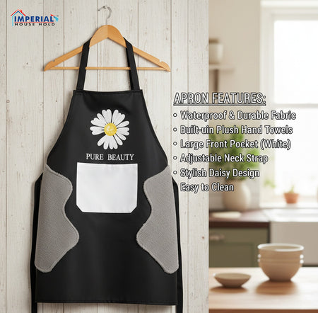 Imperial Waterproof Kitchen Apron with Built-in Plush Hand Towels & Large Front Pocket – Daisy Design image 2