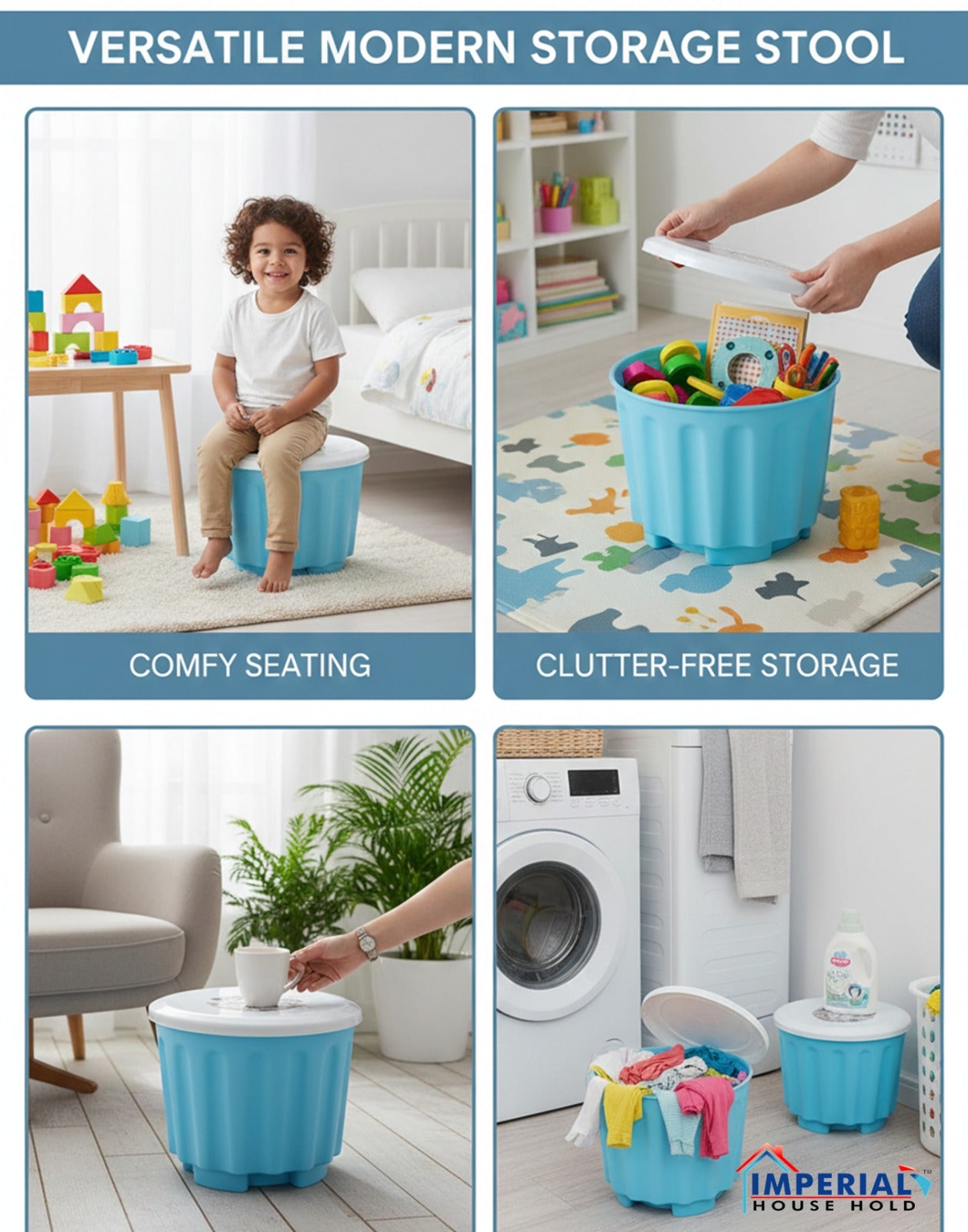 Imperial Smart Storage Stool/drum Sitting Stool With Storage Compartment image 7