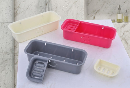 Wall Mounted Plastic Shower Caddy with Soap Dish image 2