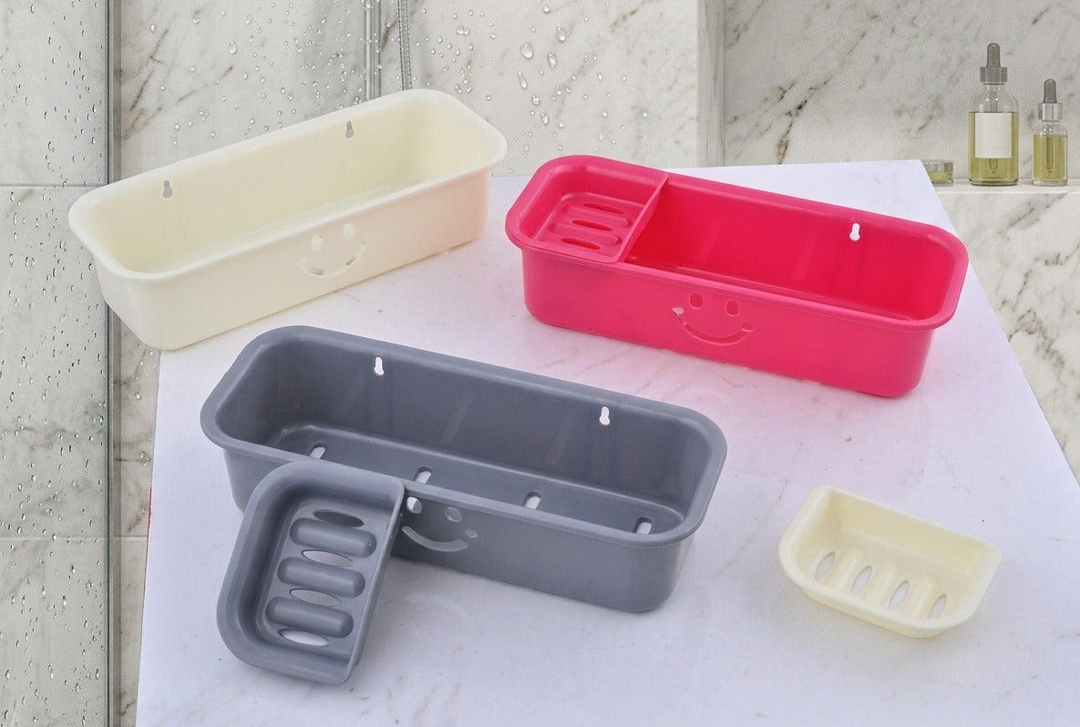 Wall Mounted Plastic Shower Caddy with Soap Dish image 2