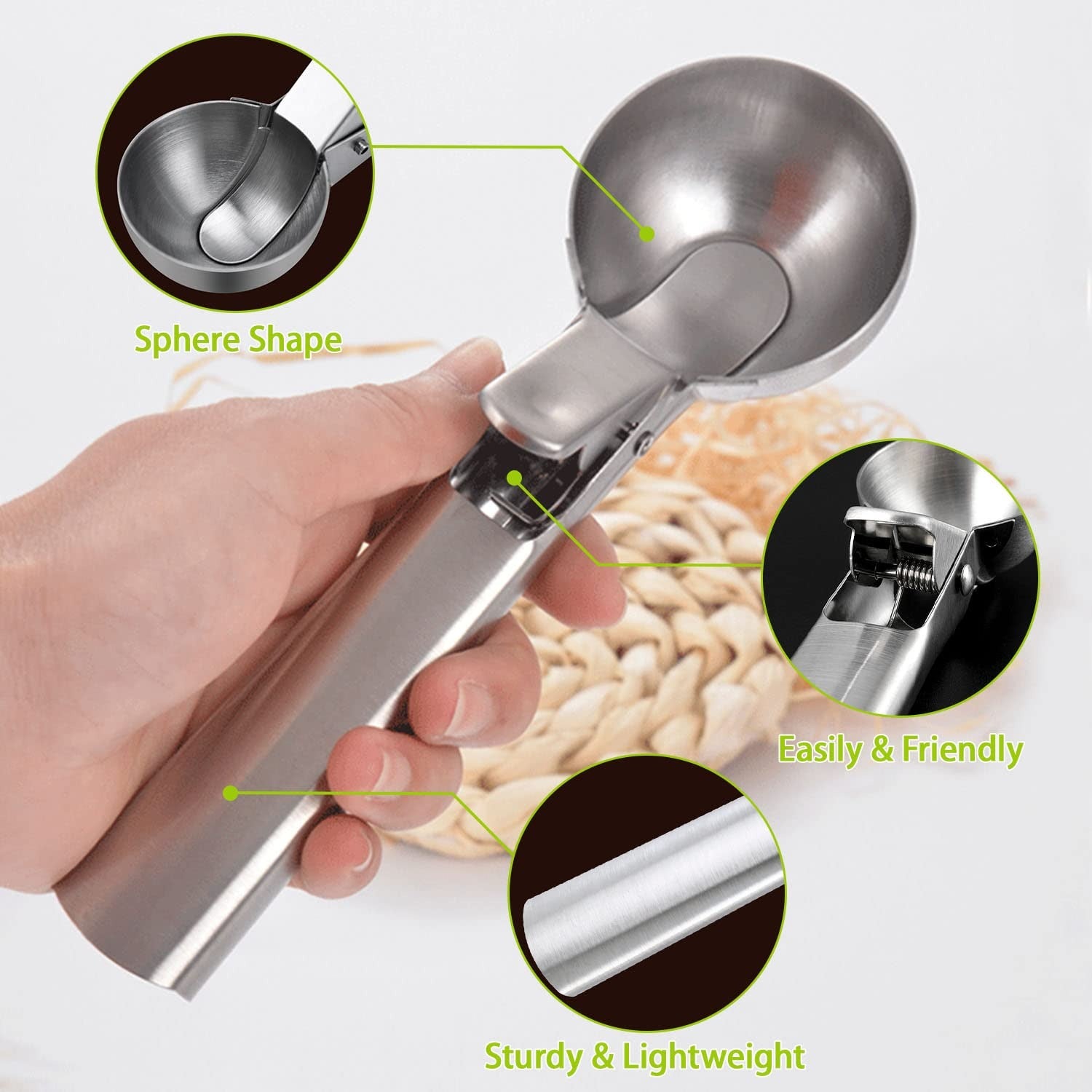 Non-Stick Ice Cream Scooper with Comfort Grip – Effortless Squeeze-to-Release Trigger for Perfect Round Scoops image 4