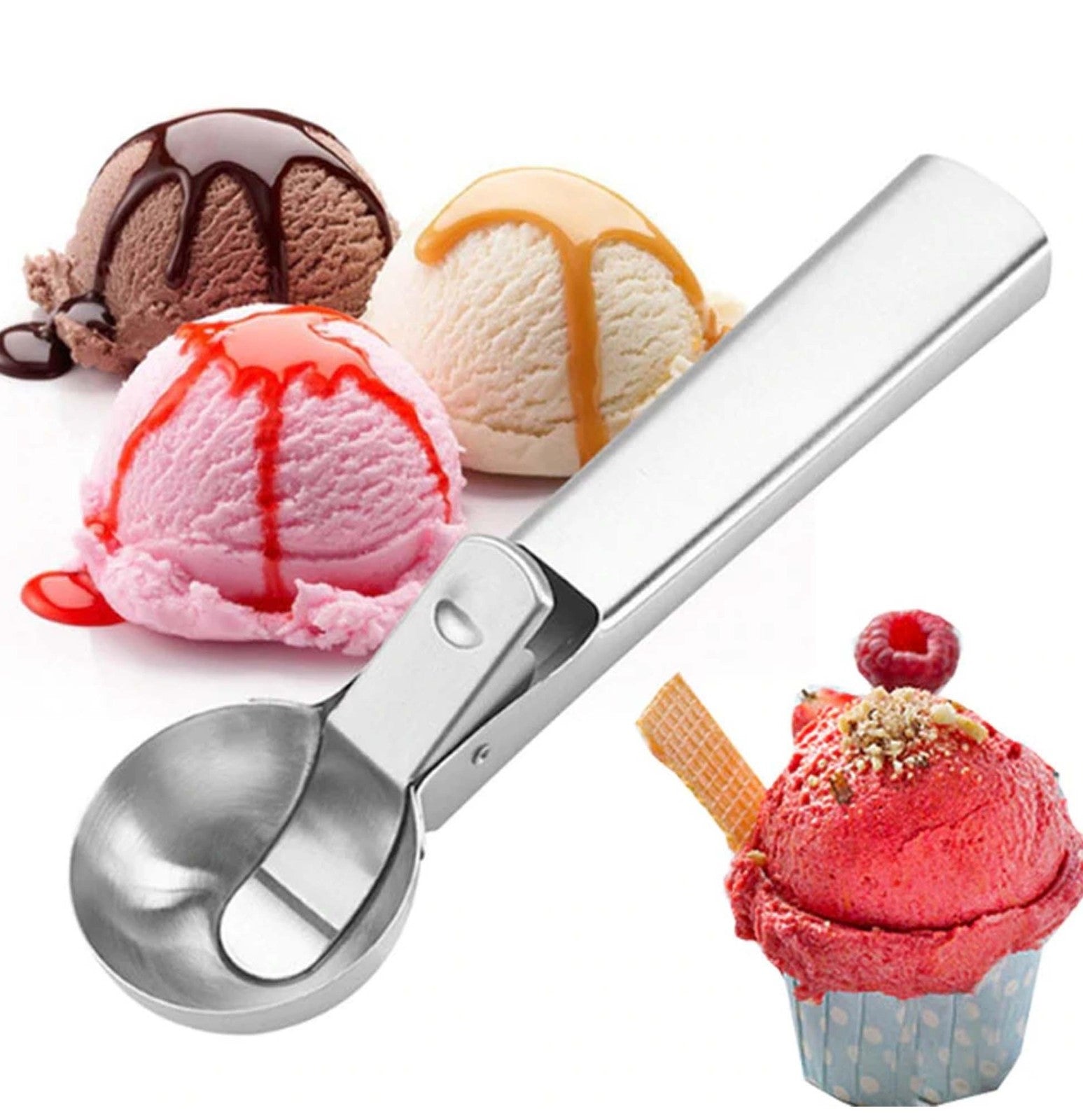 Non-Stick Ice Cream Scooper with Comfort Grip – Effortless Squeeze-to-Release Trigger for Perfect Round Scoops main image