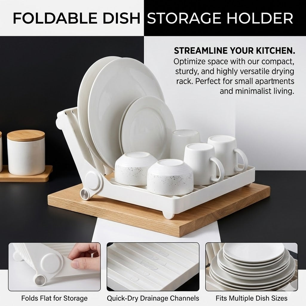 Plate Organizer Kitchen Rack Foldable Dish Drainer Drying Plastic Storage Holder image 3