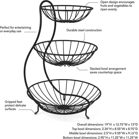 3 Tier Fruit Basket Wire Fruit Bowl – Three-Layer Dried Fruit Dish Home Snack Tray image 2
