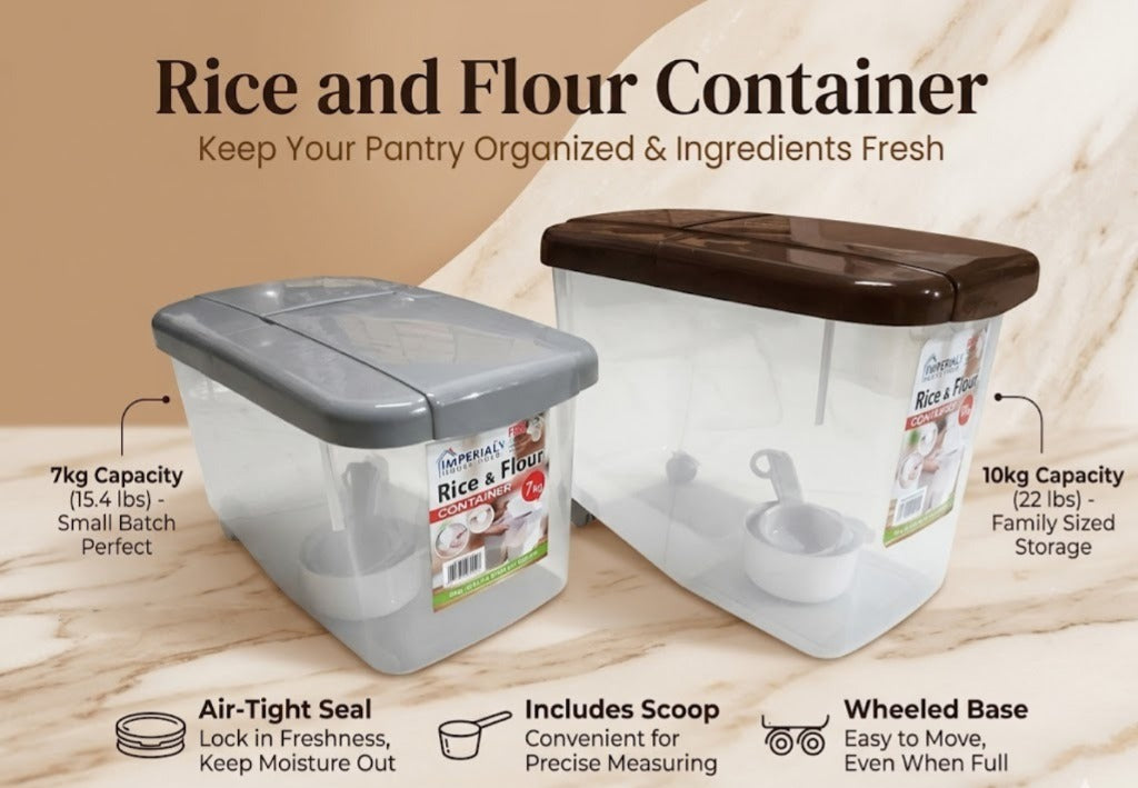 Imperial Rice & Flour Airtight Storage Container with Wheels and Measuring Scoop – Available in 7kg & 10kg image 2