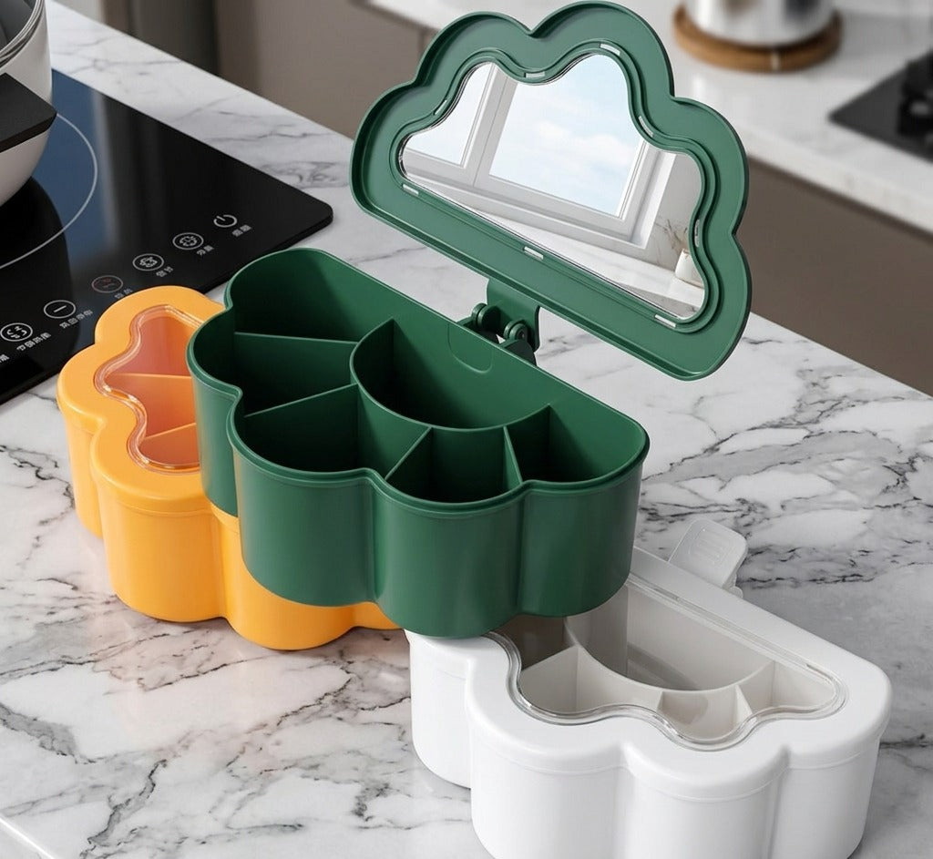 Cloud-Shaped Integrated Seasoning Box – 6-Compartment Spice Organizer with Spoons and Transparent Dust-Proof Lid image 2