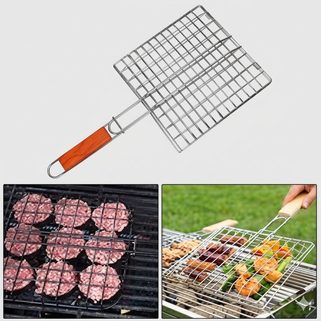 Large Steel Portable Barbecue BBQ Grill Net Basket Roast Grilling Tray image 2