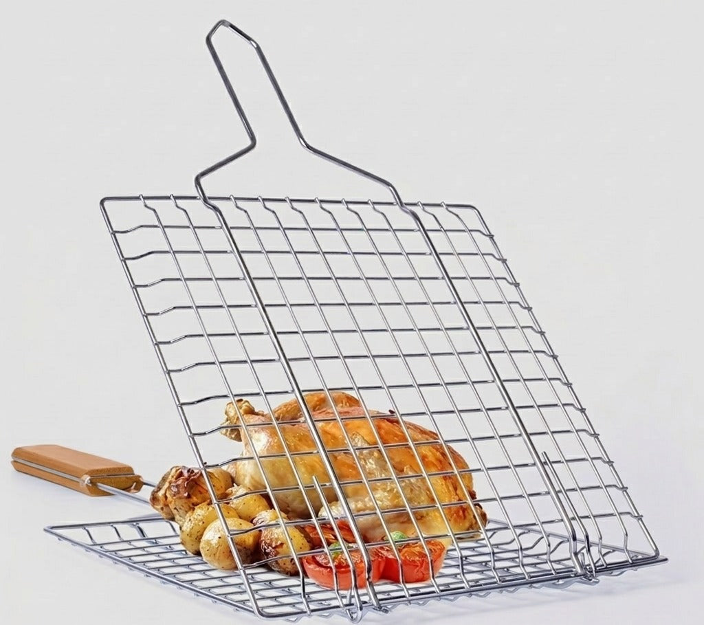 Large Steel Portable Barbecue BBQ Grill Net Basket Roast Grilling Tray image 4