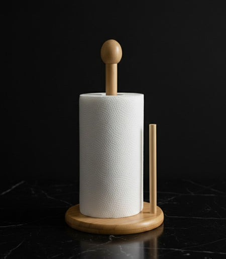 Free-Standing Bamboo Paper Towel Stand | Heavy-Duty Countertop Organizer for Standard & Jumbo Rolls image 3