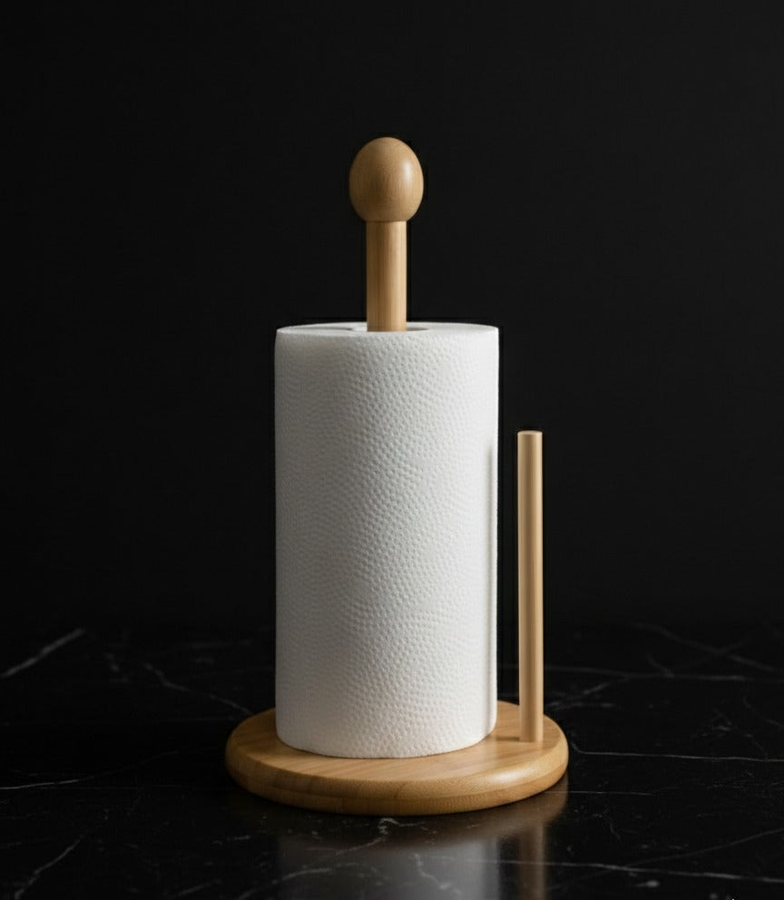 Free-Standing Bamboo Paper Towel Stand | Heavy-Duty Countertop Organizer for Standard & Jumbo Rolls image 3