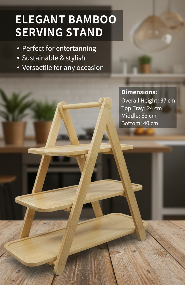 3-Tier Bamboo Serving Stand – A-Frame Tiered Cupcake & Fruit Display image 3