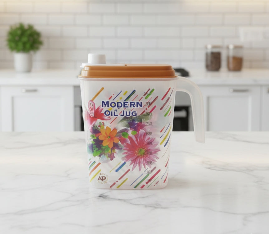 1000ml Modern Floral Oil Dispenser Jug – Leak-Proof Plastic Cooking Oil Container with Measurement Scale & Easy-Pour Spout image 5