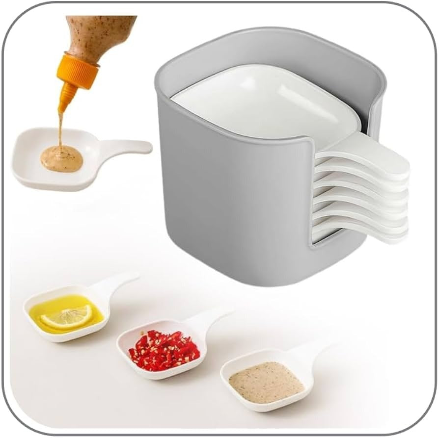 6-Piece Mini Dipping Sauce Dish Set with Storage Caddy – Stackable Ceramic-Style Condiment Trays for Sushi, Soy Sauce, Seasoning, and Side Dishes main image