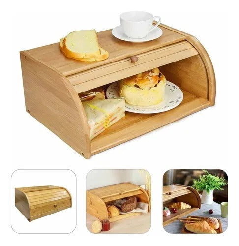 Large Bamboo Roll-Top Bread Box – Eco-Friendly Kitchen Countertop Storage & Food Organizer main image