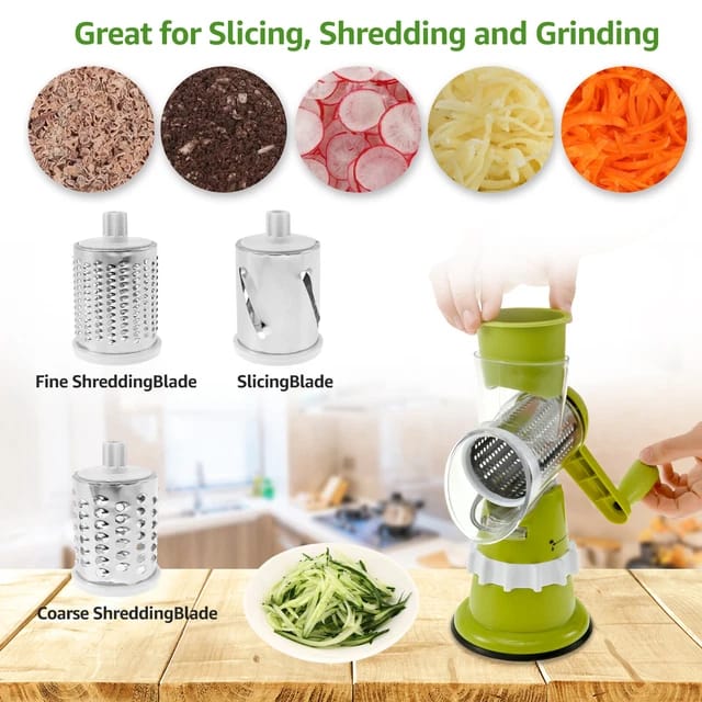 Smart Drum Rotary Vegetable Grater – 3-in-1 Multifunctional Cheese Shredder & Slicer with Suction Base main image
