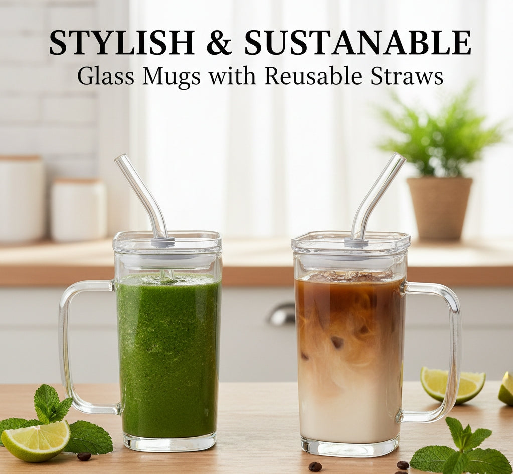 Premium Square Glass Mugs with Bamboo Lids & Reusable Glass Straws – 16oz Eco-Friendly Iced Coffee Cups image 4