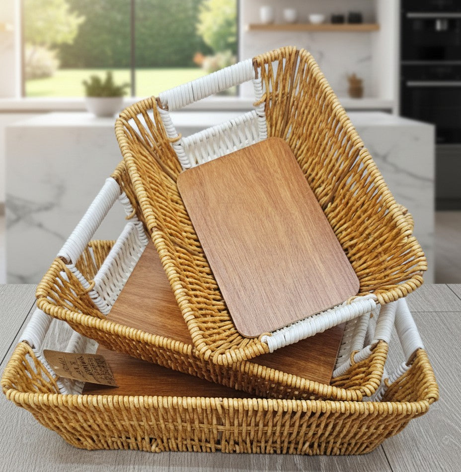 Coastal Chic Woven Nesting Baskets – Set of 3 Multi-Shape Decorative Trays main image