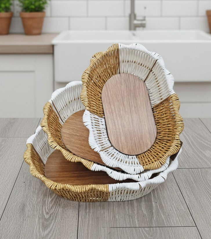 Coastal Chic Woven Nesting Baskets – Set of 3 Multi-Shape Decorative Trays image 5