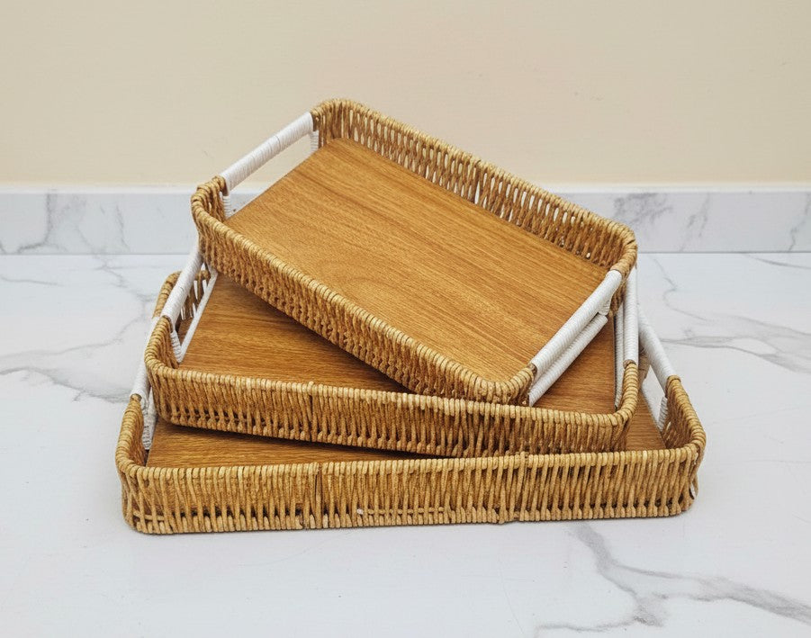 Coastal Chic Woven Nesting Baskets – Set of 3 Multi-Shape Decorative Trays image 3