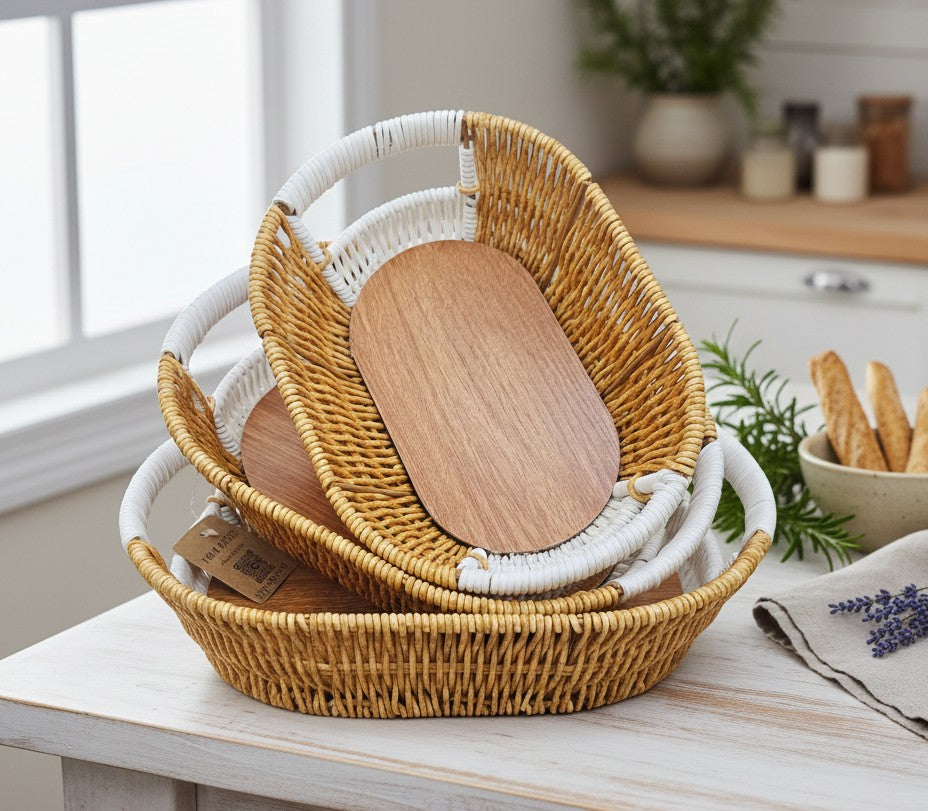 Coastal Chic Woven Nesting Baskets – Set of 3 Multi-Shape Decorative Trays image 4