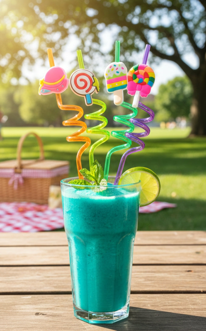 4-Piece Reusable Crazy Curly Straw Set – Fun Character Toppers for Kids’ Parties & Smoothies image 3