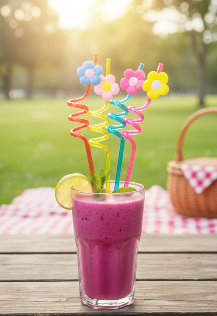 4-Piece Reusable Crazy Curly Straw Set – Fun Character Toppers for Kids’ Parties & Smoothies image 2