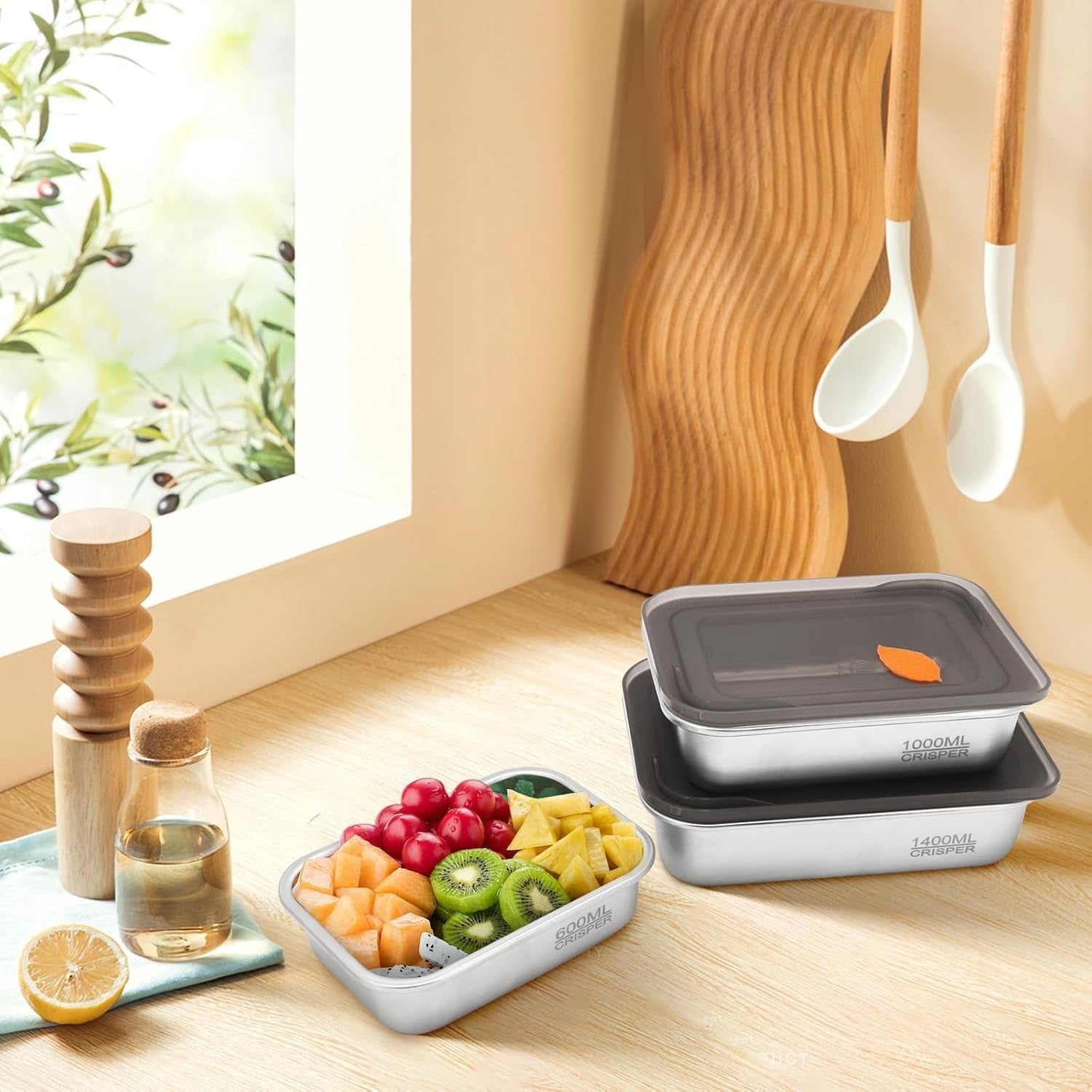 Premium Stainless Steel Flat Crisper Box – Airtight Food Storage image 2