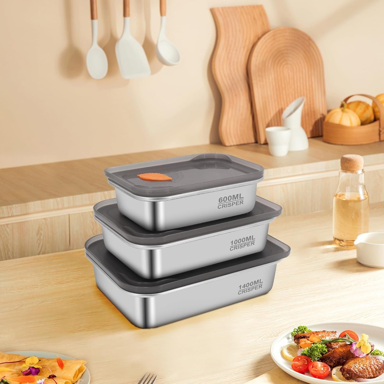 Premium Stainless Steel Flat Crisper Box – Airtight Food Storage main image