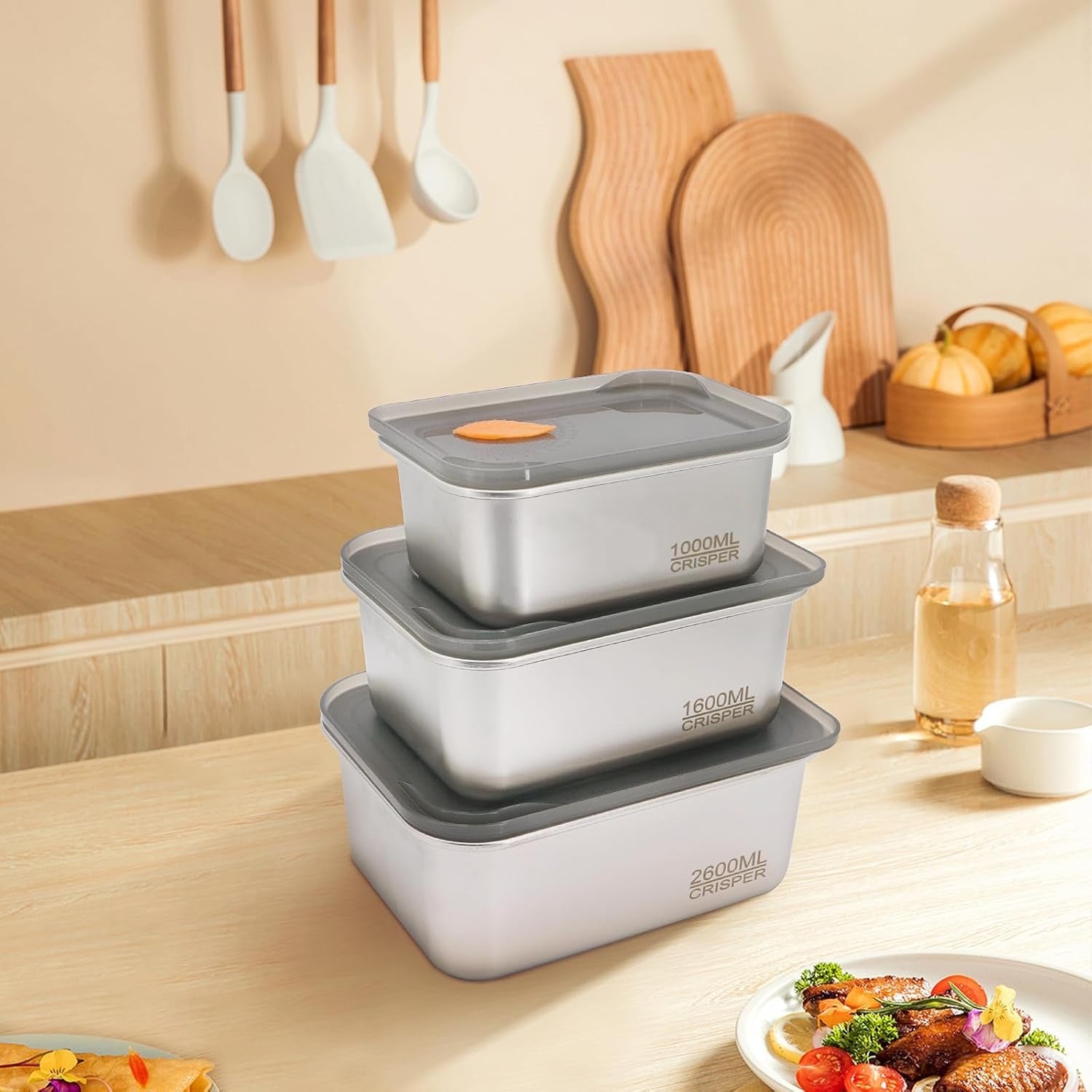 Deep Stainless Steel Crisper Box Airtight Food Storage main image