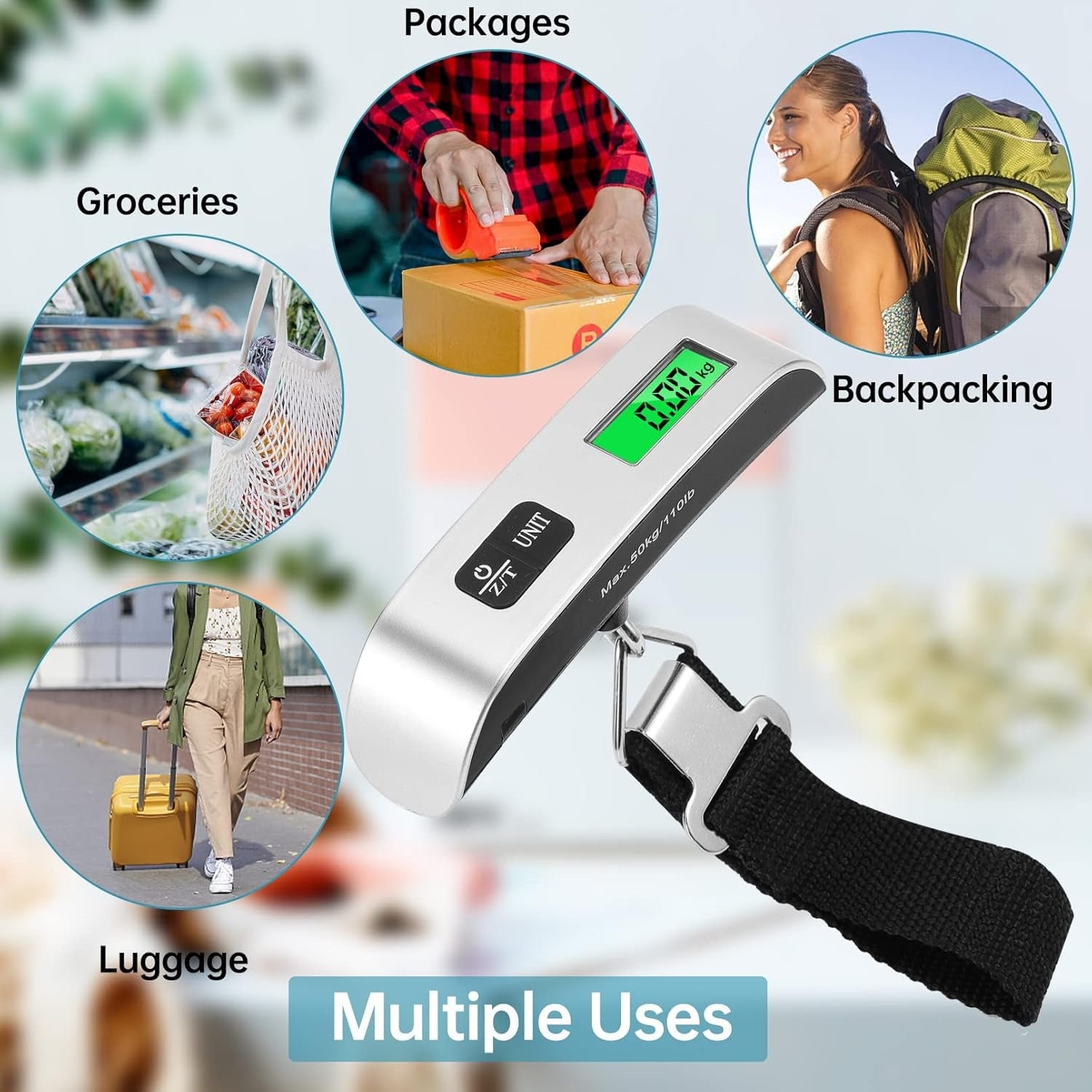 Precision Electronic Hanging Scale with Tare Function – Compact Travel Scale for Luggage, Backpacks, and Packages main image