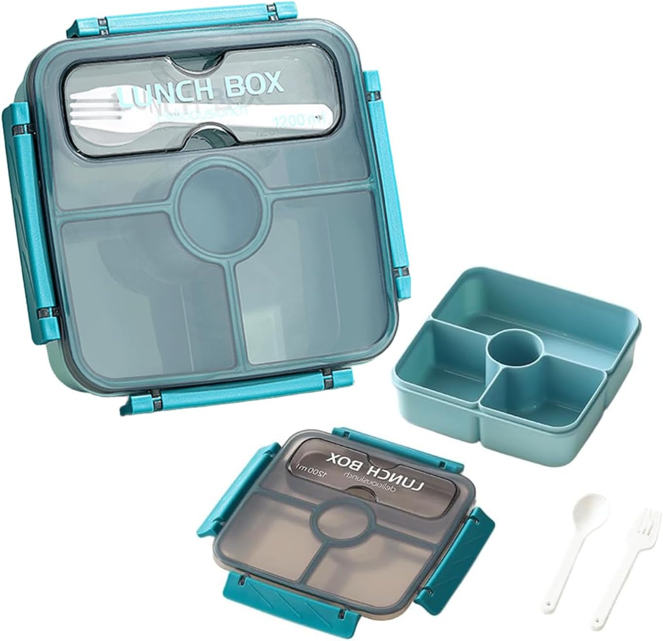 Bento Box Lunch Boxes, 1200ML Stackable with 4 Compartments for Kids Adults, Lunchbox, Divided Food Storage Containers for School Work Travel main image