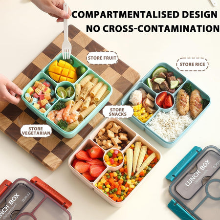 Bento Box Lunch Boxes, 1200ML Stackable with 4 Compartments for Kids Adults, Lunchbox, Divided Food Storage Containers for School Work Travel image 5