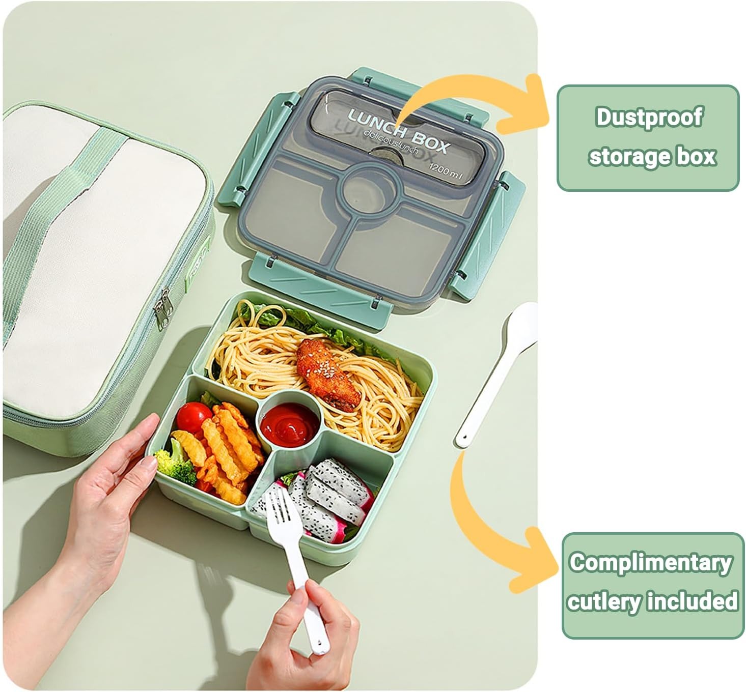 Bento Box Lunch Boxes, 1200ML Stackable with 4 Compartments for Kids Adults, Lunchbox, Divided Food Storage Containers for School Work Travel image 3