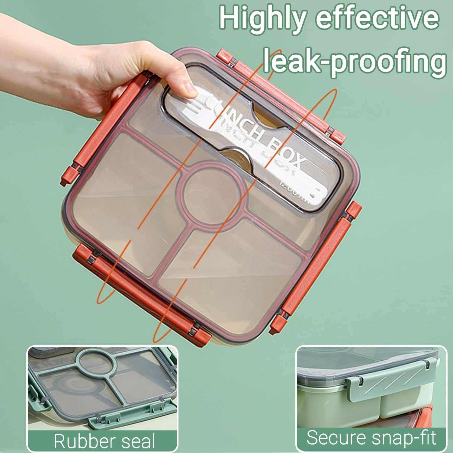 Bento Box Lunch Boxes, 1200ML Stackable with 4 Compartments for Kids Adults, Lunchbox, Divided Food Storage Containers for School Work Travel image 2