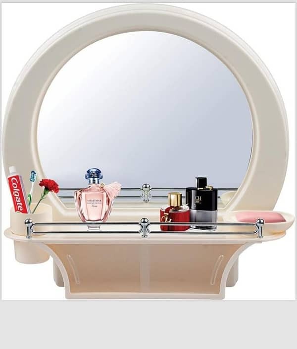Luxury Oval Bathroom Mirror with Integrated Storage Shelf & Accessories Holder image 3