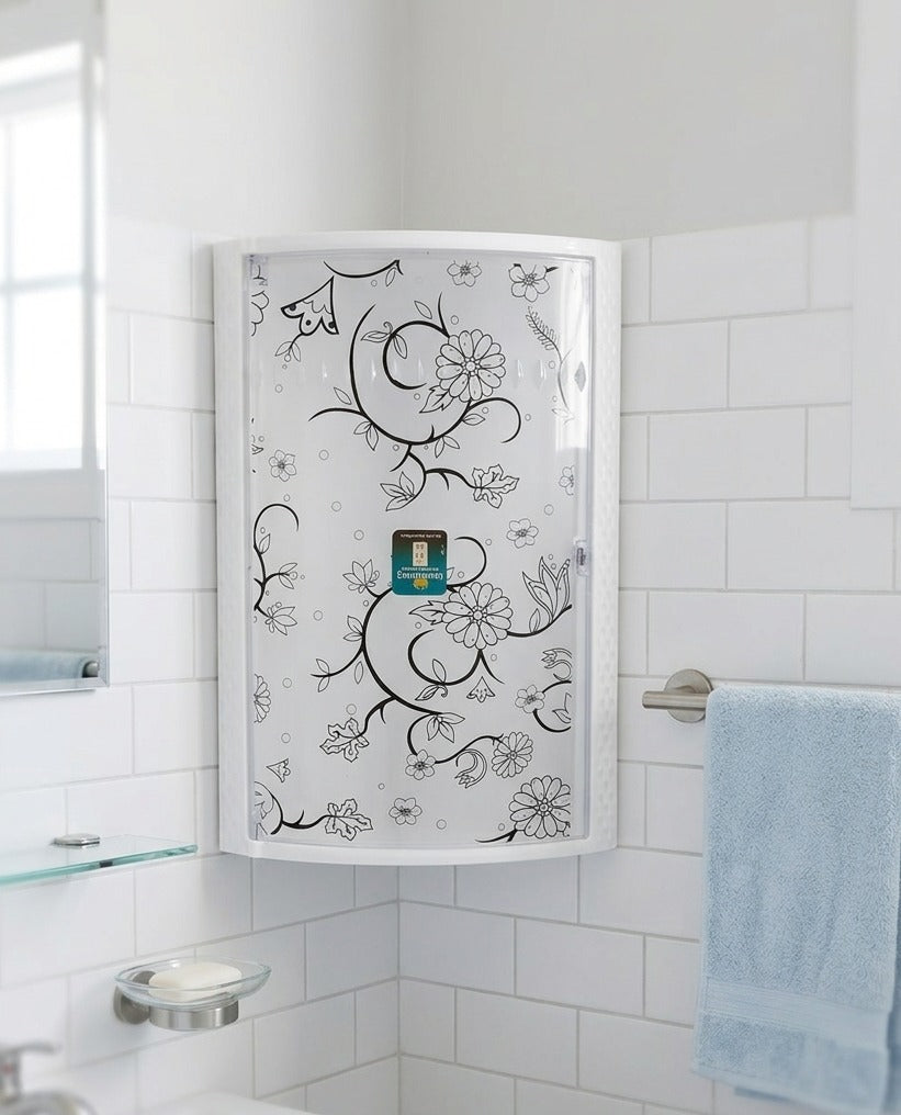 Elegant Floral Bathroom Corner Cabinet – Wall-Mounted Space-Saving Organizer image 2