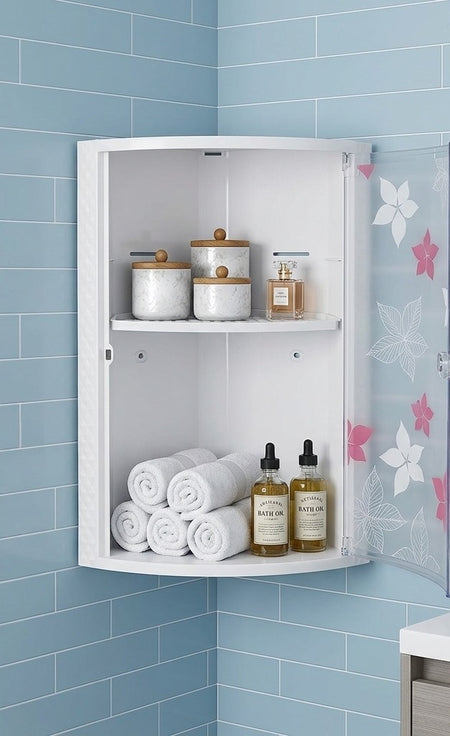 Elegant Floral Bathroom Corner Cabinet – Wall-Mounted Space-Saving Organizer image 3